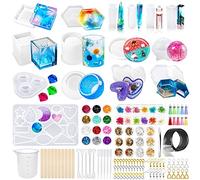 JOYBOY 120pcs Kit Resine Epoxy Complet,Moule Silicone Resine Epoxy Grandde Moules DIY,Ronds,Carres et Cylindrique pour Bijoux Stylo Support Pot de Fleurs etc