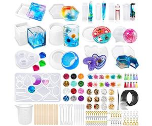 JOYBOY 120pcs Kit Resine Epoxy Complet,Moule Silicone Resine Epoxy Grandde Moules DIY,Ronds,Carres et Cylindrique pour Bijoux Stylo Support Pot de Fleurs etc