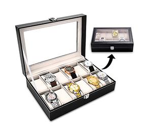 JOYBOY Boîte à Montres,Présentoir à Montres,Coffret à Montres,Boîte à Montres avec 12 emplacements,boîte de rangement avec doublure en velours doux,Présentoir Coffret Boîte à Montre