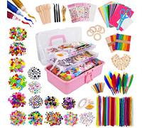 JOYBOY Kit Bricolage Enfant,DIY Activites Manuelles,Kit Creatif Enfant Avec Ponpon Couleur Enfant,Bâtons Popsicle,Plume,Autocollants