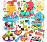 JOYBOY Pâte à Modeler pour Enfants,Accessoires en Pâte à Modeler,Machine à Glace+Machine à Pâtes+Machine à Burger,avec 24 Pots de Pate a Modeler,avec Tablier et Manches,pour 3+ Ans Enfants