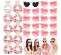 Joycabin 20 Pezzi de Lunettes de Soleil JGA Pour Mariée Avec élastiques à Cheveux, 10 Paires de Lunettes en Forme de Cœur + 10 élastiques Pour Cheveux de Mariée (Rose Clair)