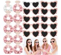 Joycabin 20 Pezzi de Lunettes de Soleil JGA Pour Mariée Avec élastiques à Cheveux, 10 Paires de Lunettes en Forme de Cœur + 10 élastiques Pour Cheveux de Mariée (Rosa)