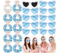 Joycabin 20 Pezzi de Lunettes de Soleil JGA Pour Mariée Avec élastiques à Cheveux, 10 Paires de Lunettes en Forme de Cœur + 10 élastiques Pour Cheveux de Mariée (Bleu)