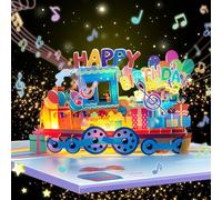 Joycabin Carte d'anniversaire musicale avec lumière, Dinosaure 3D Pop-Up Joyeux anniversaire Carte chantante Anniversaire avec enveloppe pour garçons (Train arc-en-ciel avec musique et lumière)