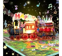 Joycabin Carte d'anniversaire musicale avec lumière, Dinosaure 3D Pop-Up Joyeux anniversaire Carte chantante Anniversaire avec enveloppe pour garçons (Train avec musique et lumière)