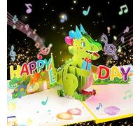 Joycabin Carte d'anniversaire musicale avec lumière, Dinosaure 3D Pop-Up Joyeux anniversaire Carte chantante Anniversaire avec enveloppe pour garçons, filles