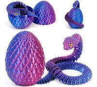 Joycabin Jouet Serpent imprimé en 3D, œufs de Dragon, œufs de Serpent, œufs de Serpent de Pâques, Animaux imprimés en 3D, Jouets pour Enfants, Cadeaux de Bureau (Bleu Violet)