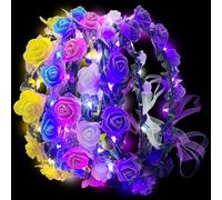 Joycabin Lot de 5 couronnes de fleurs lumineuses à LED, couronne de fleurs lumineuses, bandeau LED avec fleur, couronne de cheveux, accessoires de fête, pour femmes, filles, anniversaire, fête