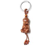 Joycabin Porte-clés Bouddha en Bois Acajou Avec Gravure 3D Bouddha Pendentif Porte-clés pour DIY Accessoire de Voiture Porte-Bonheur Cadeau