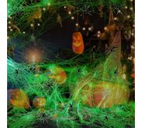 Joycabin Toile d'araignée décorative d'Halloween - 100 g - Toile d'araignée lumineuse avec 20 araignées décoratives - Glow in the Dark - Décoration d'Halloween - Toile d'araignée - Décoration de