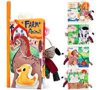 JoyCat Livre Bebe 0-3 Mois, Livre Tissu Bébé Eveil Jouet Bebe 6 Mois Livres Sensoriel avec des Animaux de la Ferme, Cadeau Naissance Fille Garcon 3 6 9 Mois