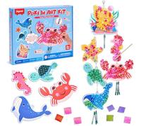 JoyCat Poke In Art, Kit de Carillon Éolien Animaux Marins, Kit de Bricolage Enfants Avec Éléments Sonores, 6 Figurines Eva, Activité Créative Sans Salissures, Cadeau Anniversaire Fille Gargon 3-6 Ans