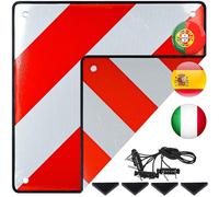 JOYCEMALL Panneau d'avertissement 2 en 1 pour l'Italie et l'Espagne, 50x50 cm, en aluminium, réfléchissant, rouge et blanc, camping-car, voiture