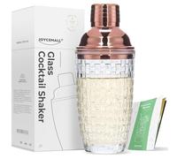 JOYCEMALL Shaker à cocktail en verre transparent 385 ml or rose avec couvercle doseur en acier inoxydable, passoire et boîte cadeau pour la maison, le bar, le vin, les jus de fruits mélangés