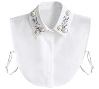 Joyci Faux col en perles et strass pour demi-chemise Dickey, blanc, taille unique