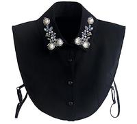 Joyci Faux col en perles et strass pour demi-chemise Dickey, noir, Taille Unique