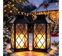 Joycome 2 Pièces Lanterne Solaire Exterieur avec Bougie a Poser/Suspendre | IP44 Étanche Lampe Solaire Exterieur Jardin, Lanterne Extérieur pour Jardin Terrasse Table Balcon Cimetière Pergola - Noir