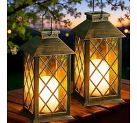 Joycome 2 Pièces Lanterne Solaire Exterieur avec Bougie a Poser/Suspendre | IP44 Étanche Lampe Solaire Exterieur Jardin, Lanterne Extérieur pour Jardin Terrasse Table Balcon Cimetière - Bronze