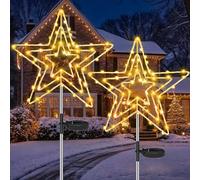 Joycome Décoration Noël Extérieur Solaire, 2 Pièces 75 LED Étoile Lumineuse Solaire, IP65 Imperméable Étoile Lumiere Noël Extérieur, 8 Modes Etoile LED pour Jardin Chemin Patio Terrasse Noel Décor