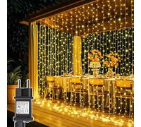 Joycome Guirlande Lumineuse 2 Pièces 300 LED Rideau Lumineux Noël avec Transformateur, Timer, 8 Modes Étanche Rideau Lumineuse pour Noël Chambre Fenêtre Mariage Extérieur Interieur Décorations