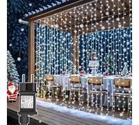 Joycome Guirlande Lumineuse 3m x 3m 300 LED Rideau Lumineux Noël avec Transformateur, Timer, 8 Modes Étanche Rideau Lumineuse pour Noël Chambre Fenêtre Mariage Extérieur Interieur Décorations - Blanc