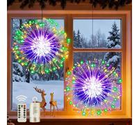Joycome Guirlande Lumineuse de Noël 2 Pack 198 LED Feu d'artifice Alimenté per Batteria, 8 Modes Guirlande Lumineuse Fil de Cuivre à Télécommande pour Intérieure Extérieure Décoration - Multicolore