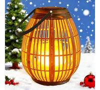 Joycome Lanternes solaires pour jardin, lampes solaires d'extérieur à suspendre avec bougie vacillante, grande décoration de jardin en plastique aspect bois, lampe de table pour cadeaux d'anniversaire