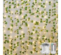 Joycome Lierre Artificiel Guirlande Lumineuse, 10M 100 LED Guirlande Feuille Alimenté par Pile avec Télécommande, 8 Modes Faux Lierre, Étanche Lumiere Noël pour Décoration Chambre Intérieur Extérieure