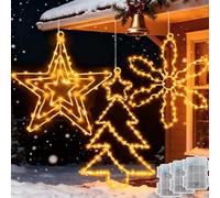 Joycome Lumineuse de Noël, 3 Pièces Étoile/Flocon de Neige/Arbre Noël | Imperméable Decoration Noël Fenêtre Lumière avec Minuterie, Deco Lumière Noël pour Intérieur Extérieur