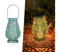 JOYCREATOR Lanterne solaire d'extérieur à LED en métal pour l'extérieur étanche IP65 Lampes solaires pour extérieur jardin suspendu pour extérieur, balcon, pelouse, cour, camping, cadeaux (turquoise