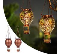 JOYCREATOR Lot de 2 lanternes solaires d'extérieur étanches IP65 en métal, lampes solaires orientales pour extérieur, jardin, balcon, terrasse, arbre, cadeaux (montgolfière)