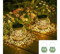 JOYCREATOR Lot de 2 lanternes solaires pour l'extérieur - À suspendre et à poser - Pour le jardin et l'extérieur - Étanche IP65 - En métal - Rétro - Pour décoration extérieure, balcon, table, pelouse