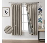 Joydeco 100% Rideau Occultant Thermique en Lin avec Galon Fronceur 132x160 cm 2 Pièces, Rideau Isolant Thermique Anti Froid et Chaleur à Passe Tringle pour Décoration de Porte Fenêtre