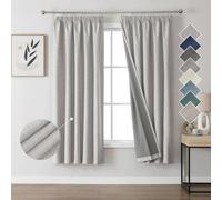 Joydeco 100% Rideau Occultant Thermique en Lin avec Galon Fronceur 132x160 cm 2 Pièces, Rideau Isolant Thermique Anti Froid et Chaleur à Passe Tringle pour Décoration de Porte Fenêtre