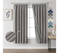 Joydeco 100% Rideau Occultant Thermique en Lin avec Galon Fronceur 140x175 cm 2 Pièces, Rideau Isolant Thermique Anti Froid et Chaleur à Passe Tringle pour Décoration de Porte Fenêtre