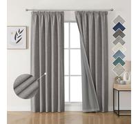 Joydeco 100% Rideau Occultant Thermique en Lin avec Galon Fronceur 140x225 cm 2 Pièces, Rideau Isolant Thermique Anti Froid et Chaleur à Passe Tringle pour Décoration de Porte Fenêtre