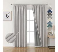 Joydeco 100% Rideau Occultant Thermique en Lin avec Galon Fronceur 140x245 cm 2 Pièces, Rideau Isolant Thermique Anti Froid et Chaleur à Passe Tringle pour Décoration de Porte Fenêtre