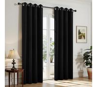 Joydeco Ensemble de 2 Rideaux Longs occultants à Isolation Thermique avec œillets pour fenêtre de Chambre à Coucher, Salon (Noir, 132 x 213 cm (l x L)