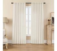 Joydeco Lot de 2 Panneaux de Rideaux en Lin filtrant la lumière, Ivoire sur Lin de 213,4 cm de Long pour Salon, Rideaux crème de 213,4 cm de Long avec Passe-Tringle et Languette arrière (213,4 x 254