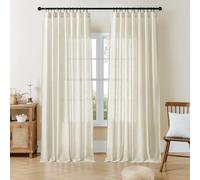 Joydeco Lot de 2 Panneaux de Rideaux Semi-Transparents en Lin pour Salon, Chambre à Coucher, 274,3 cm de Long, Passe-Tringle, Languette arrière (274,3 cm de Long x 254 cm de Largeur)