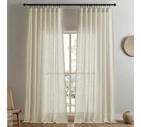 Joydeco Lot de 2 Panneaux de Rideaux Semi-Transparents en Lin pour Salon, Chambre à Coucher, Rideaux Blancs de 228,6 cm de Long avec Passe-Tringle et Languette arrière (228,6 cm de Long x 94 cm de
