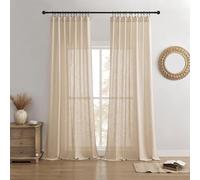 Joydeco Lot de 2 Panneaux de Rideaux Semi-Transparents en Lin pour Salon - Rideaux plissés à pincement Beige (132,1 x 243,8 cm (l x L), écru