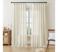 Joydeco Lot de 2 Panneaux de Rideaux Semi-Transparents en Lin pour Salon, Rideaux plissés filtrant la lumière pour Salon, 132,1 x 228,6 cm (l x L), Blanc cassé