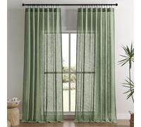 Joydeco Lot de 2 Panneaux de Rideaux Semi-Transparents en Lin Vert Olive pour Salon de 228,6 cm de Long, Rideaux de Traitement de fenêtre Longs plissés pincés (132,1 x 228,6 cm (l x L), Loden)