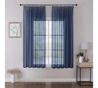 Joydeco Lot de 2 Rideau Voilage Bleu Saphir 140x137cm avec Galon Fronceur pour Rail, Voilage Fenêtre Semi-Transparent pour Filtrage de Lumière et Décoration de Chambre Salon (Crochets Non Inclus)