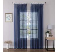 Joydeco Lot de 2 Rideau Voilage Bleu Saphir 140x245cm avec Galon Fronceur pour Rail, Voilage Fenêtre Semi-Transparent pour Filtrage de Lumière et Décoration de Chambre Salon (Crochets Non Inclus)