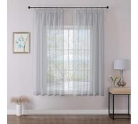 Joydeco Lot de 2 Rideau Voilage Gris Bleu 140x137cm avec Galon Fronceur pour Rail, Voilage Fenêtre Semi-Transparent pour Filtrage de Lumière et Décoration de Chambre Salon (Crochets Non Inclus)