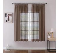 Joydeco Lot de 2 Rideau Voilage Marron 140x160cm avec Galon Fronceur pour Rail, Voilage Fenêtre Semi-Transparent pour Filtrage de Lumière et Décoration de Chambre Salon (Crochets Non Inclus)