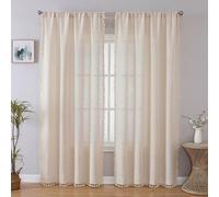 Joydeco Lot de 2 Rideaux de fenêtre brodés en Lin Style bohème avec Pompons pour Salon, 213,4 cm de Long